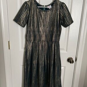LuLaRoe Teal Dress with Gold Stripes